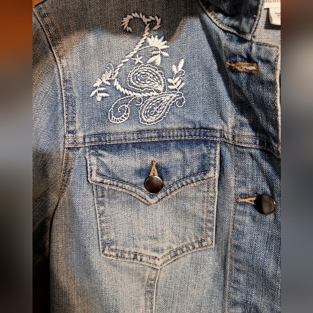 Coldwater Creek Blue Jean Jacket with Embroidery - Picture 3 of 5
